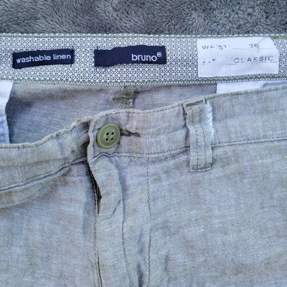 Bruno Mens Linen Shorts Green Size 38